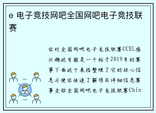 e 电子竞技网吧全国网吧电子竞技联赛