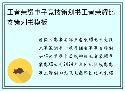 王者荣耀电子竞技策划书王者荣耀比赛策划书模板