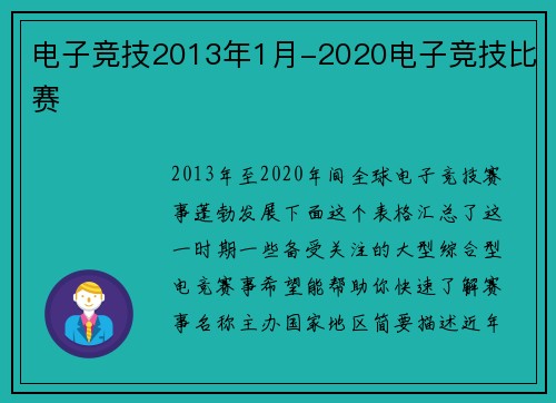 电子竞技2013年1月-2020电子竞技比赛